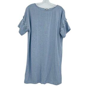 Madewell Striped Viscose Laced Sleeve Shirt Dress Womens M Blue White Stripe‎